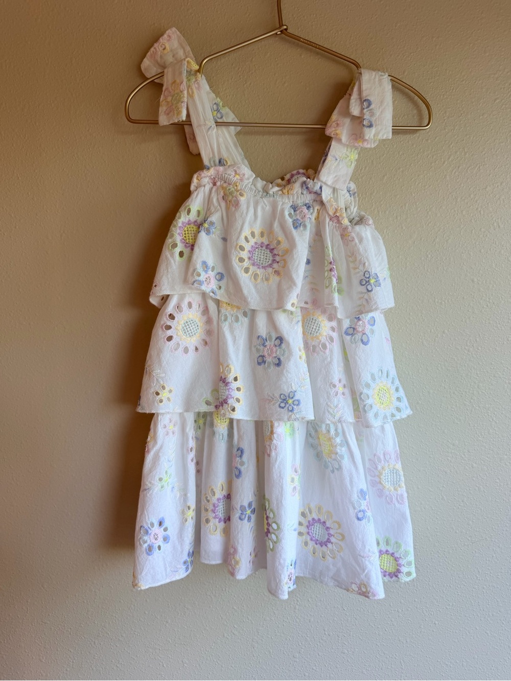 Nordstrom White Tiered Sundress with Pastel Floral Eyelet